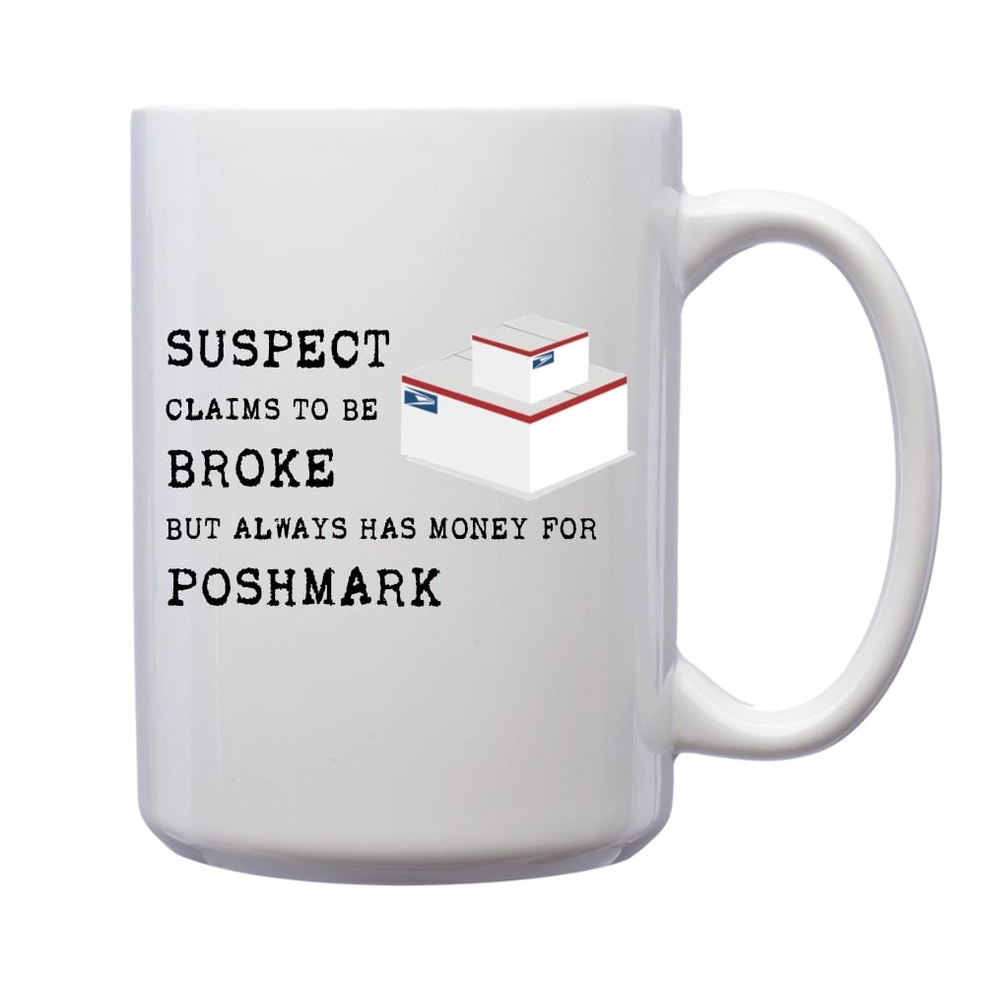 Poshmark Mug Hand Crafted White Mug with Black Text